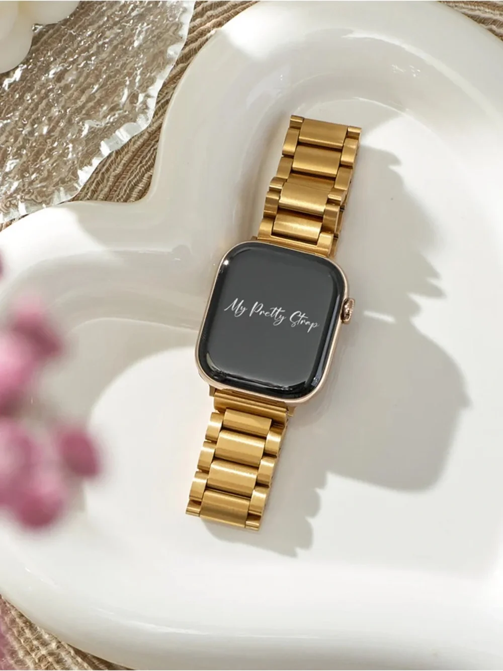 Gold Stainless Steel Smartwatch Band - Polished Gold Link Bracelet